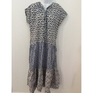 ZARA Dress Womens Size XS Cotton Tiered Ruffle Maxi Boho Mixed Media Blue Brown